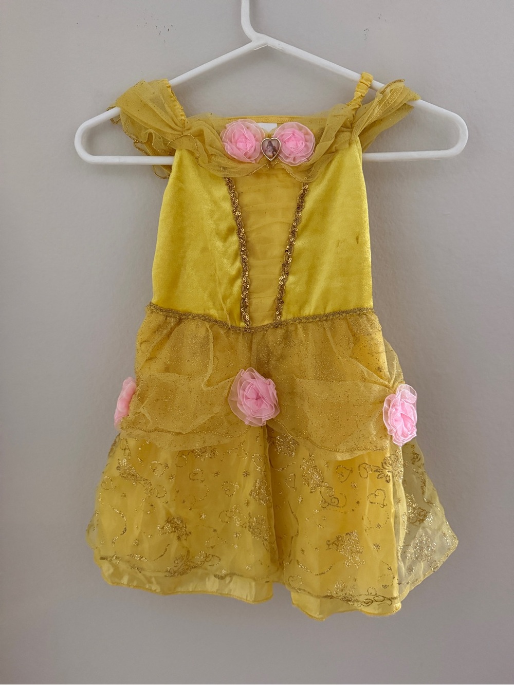 Disney Belle Yellow Princess Dress with Pink Floral Accents